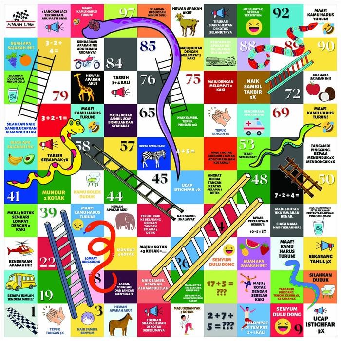 ULAR TANGGA RAKSASA JUMBO 2X2 METER Anak Games Board Toys Kotak - ISLAMI MUSLIM, DADU KARTON