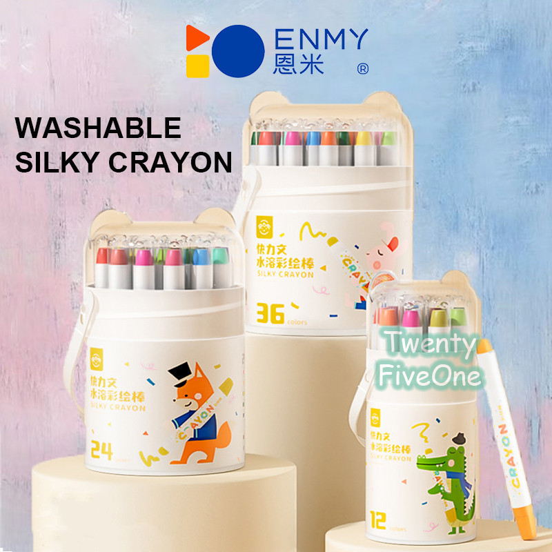 

Washable Silky Crayon 36/48 Warna Colorful Bucket Krayon Mewarnai Alat Warna Set Anak Wipe and Clean