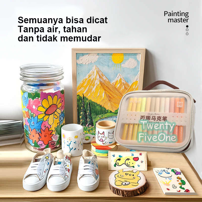 

Ay00! Grasp Set Portabel Spidol Akrilik untuk Pelajar Kuas Lunak Cat Air Tumpuk Warna & Tidak Tembus