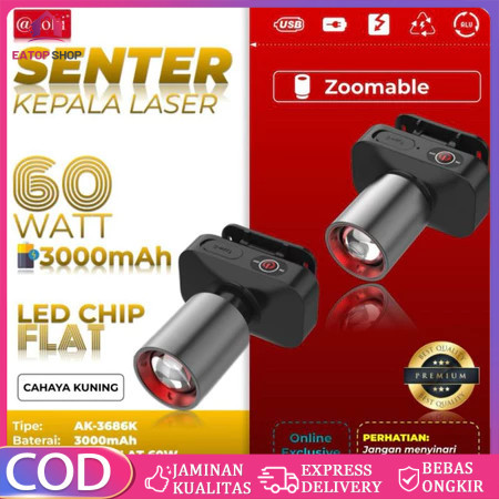 AOKI SENTER KEPALA LED ZOOM AK-3685A & AK-3686K 60W / CAHAYA SUPER TERANG / JARAK JAUH LASER / @AOKI