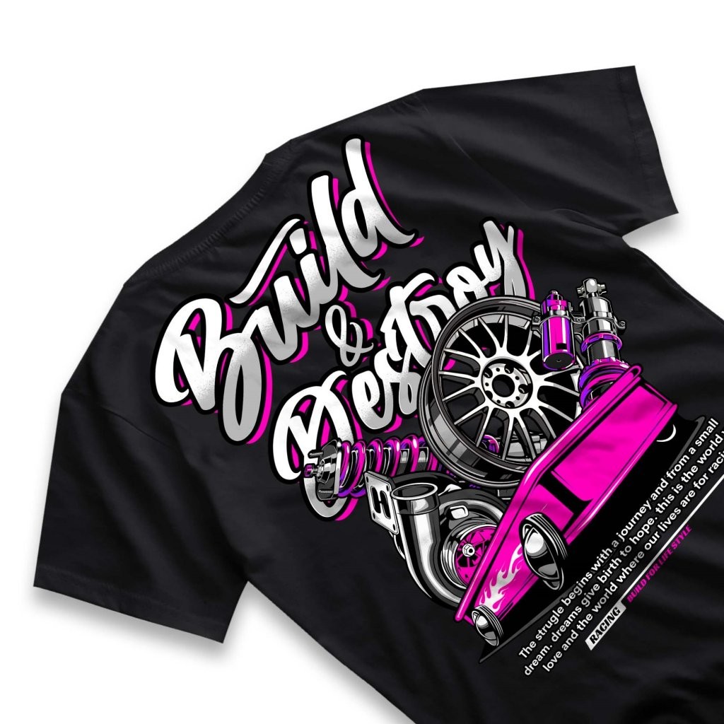 Kaos Racing Velg Build And Destroy Shock Machine Baju Distro Motor Herex Mekanik Bengkel