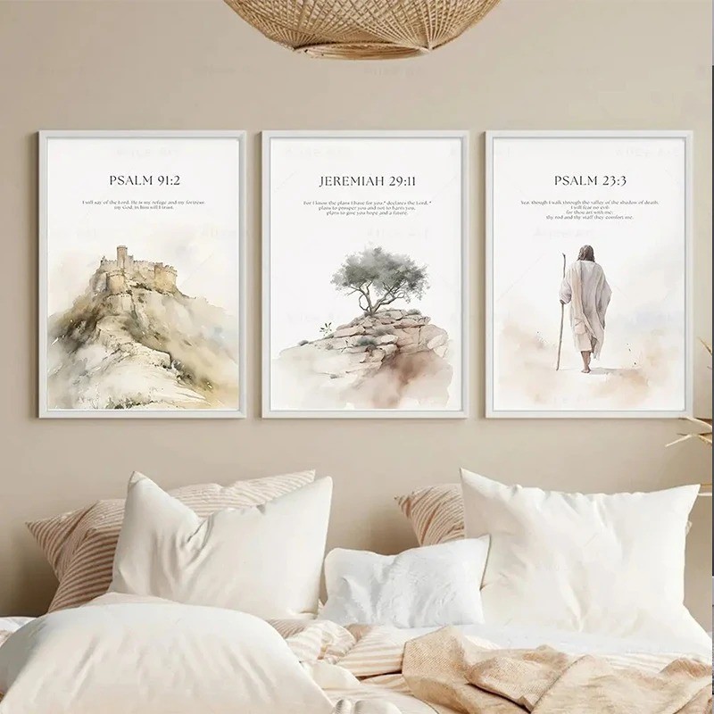 

Psalm 23:3 Jeremiah 29:11 Psalm 91:2 Inspirational Quotes Poster Jesus Canvas Painting Christian Bible Verse Wall Art Home Decor