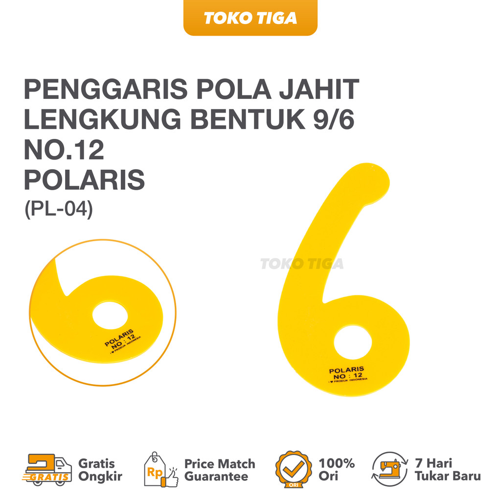 

Penggaris Pola Jahit Lengkung Bentuk 9/6 No.12 Merk POLARIS (PL-04)