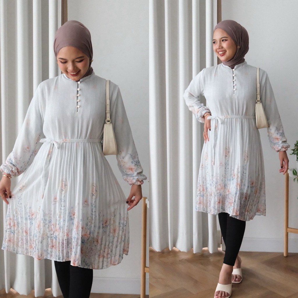 ZERAX - ZFS TUNIK MICAH CERUTTY PLISKET PUTIH BISA UNTUK KONDANGAN LEBARAN FULL CANTIK / SHAVEE TUNI