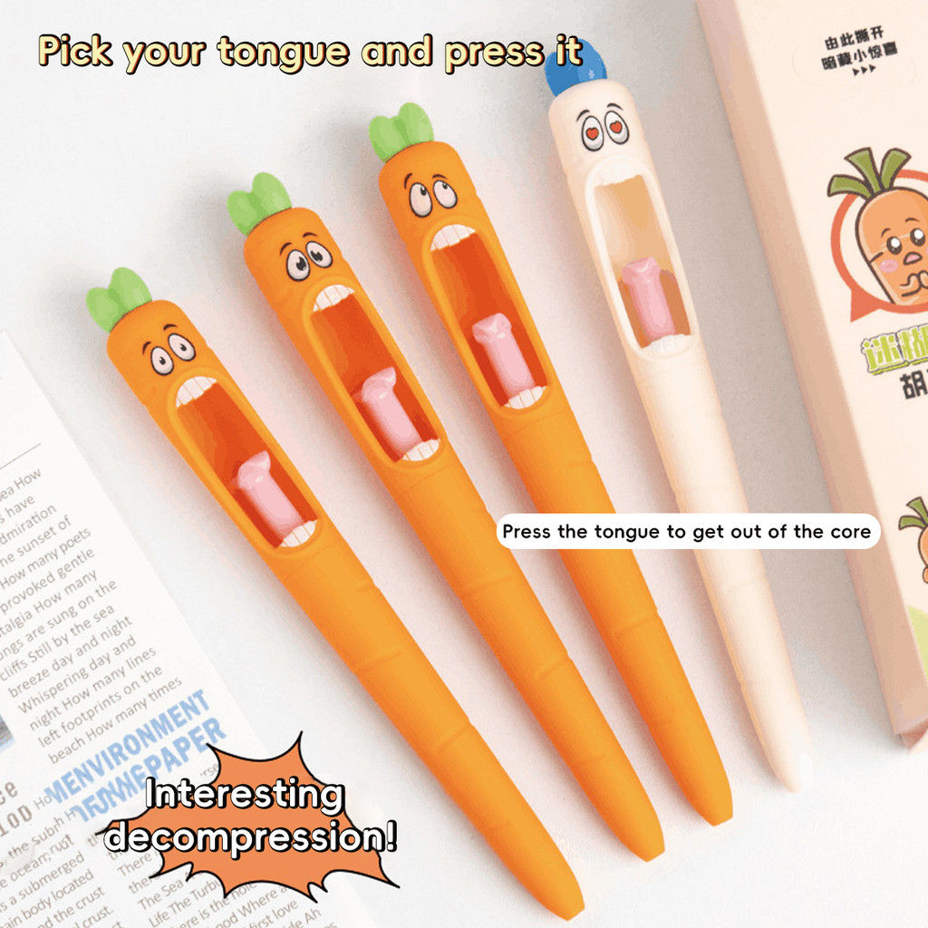 

1box/4pcs Kawaii Neutral Pen 0.5mm Cartoon Creative Carrot Shape Press Neutral Pen Set School Student Office Stationery Supplies