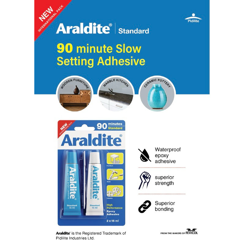 

Lem Standard 90 Minutes ARALDITE Biru Putih 2 x 15ml / Lem Araldite