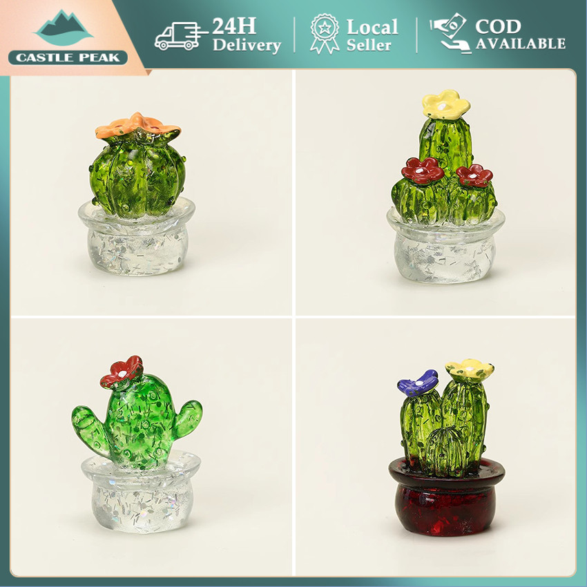 Set 4 Miniatur Kaktus Resin Jernih 3cm Pot Bening - Hiasan Meja Kantor Terrarium Dekorasi Rumah Tana