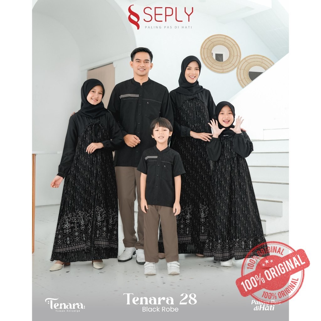 Seply Sarimbit Tenara 28 Black Robe Baju Couple Keluarga Motif Etnik Batik Kondangan Hitam Black Fam