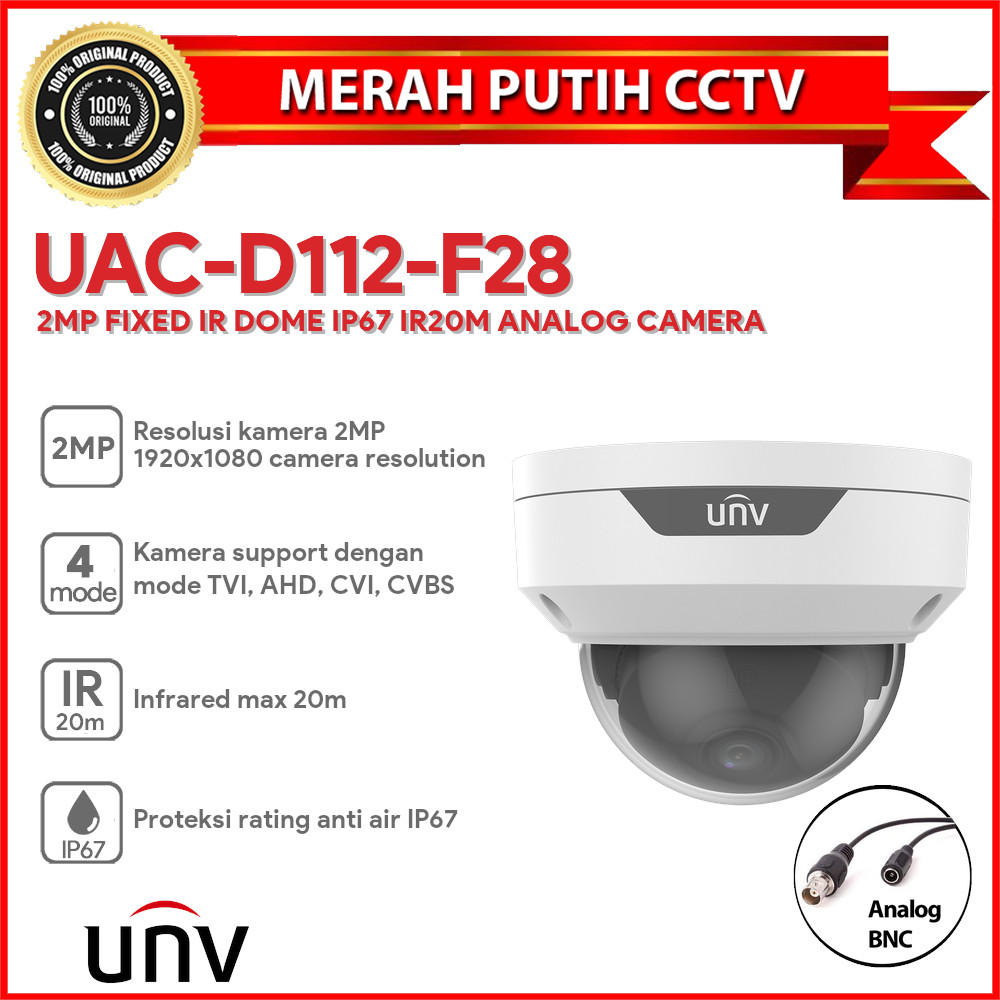 UNV UAC-D112-F28 2MP FIXED IR DOME IP67 IR20M ANALOG CAMERA