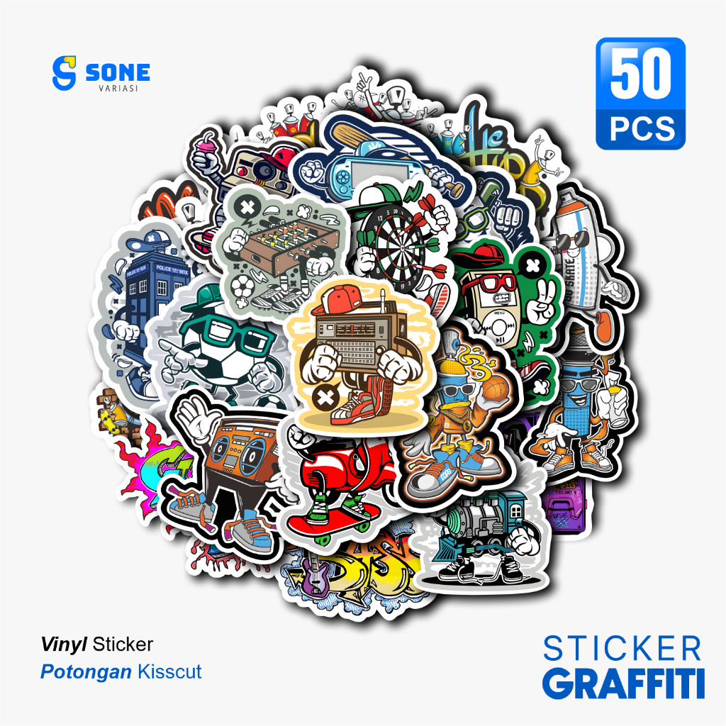 

Sticker Pack Graffiti Aesthethic Vinyl Waterproof untuk Sticker Buku Journal Casing HP Laptop Tumbler