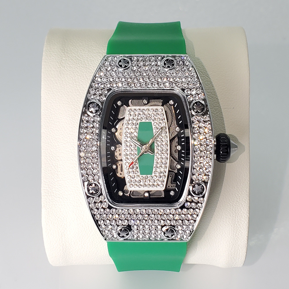 Luxury Diamond Watch For Women Elegant Tonneau Original Design Watches Fashion Ice Out Sport Rubber 