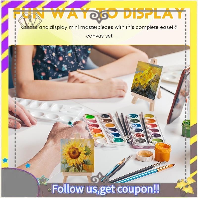 

New 14Pcs Mini Canvas And Easel Brush Set, Canvas 4X4 Inch, Pre-Stretched Canvas, Mini Painting Kit, Kids Painting Party