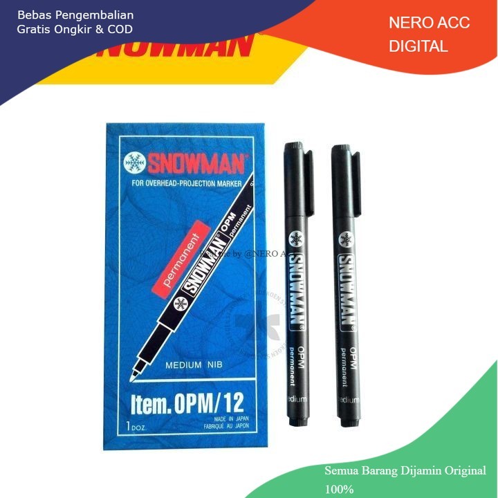 

Snowman Permanen Hitam Medium Nib(OPM) Spidol Permanen Snowman Mata Sedang