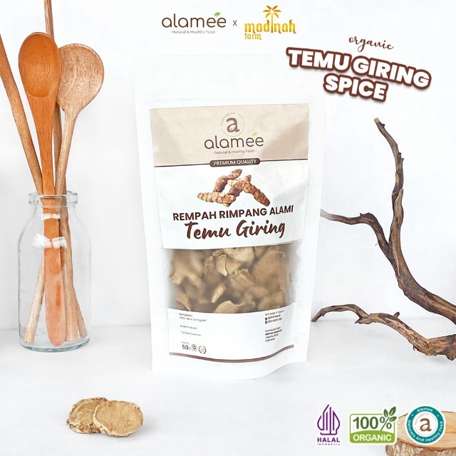 

ALAMEE Temu Giring Kering Organik Iris Kuning Gajah Rempah Rimpang Alami Bumbu Seasoning Masak 50gr madinah