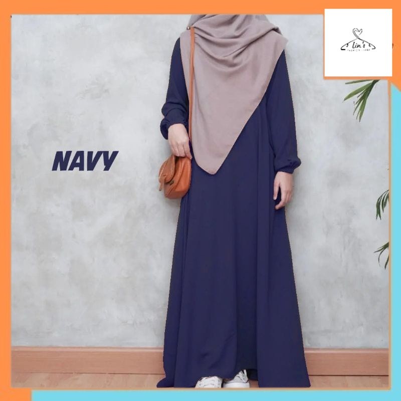 Gamis Drees Muslim GAMIS POLOS SIMPEL DRESS POLOS ABAYA TANGAN KARET KERUT SIZE S M L XL XXL WOLFISI