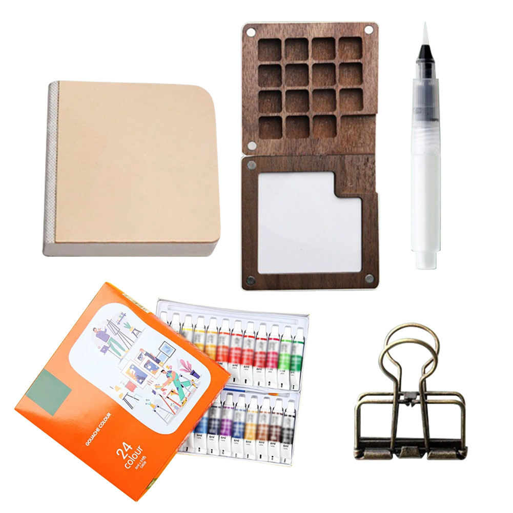 

Travel Paint Palette Mini Watercolor Palette Set Portable Watercolor Set Wooden Grid Paint Box Gift for Kids