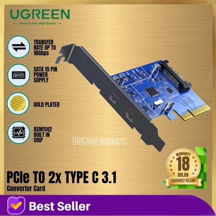 Ugreen PCIE to Dual Usb Type C Adapter Speed 10Gbps Pcie X4/8/16 30773 - PCI-E dual usbC