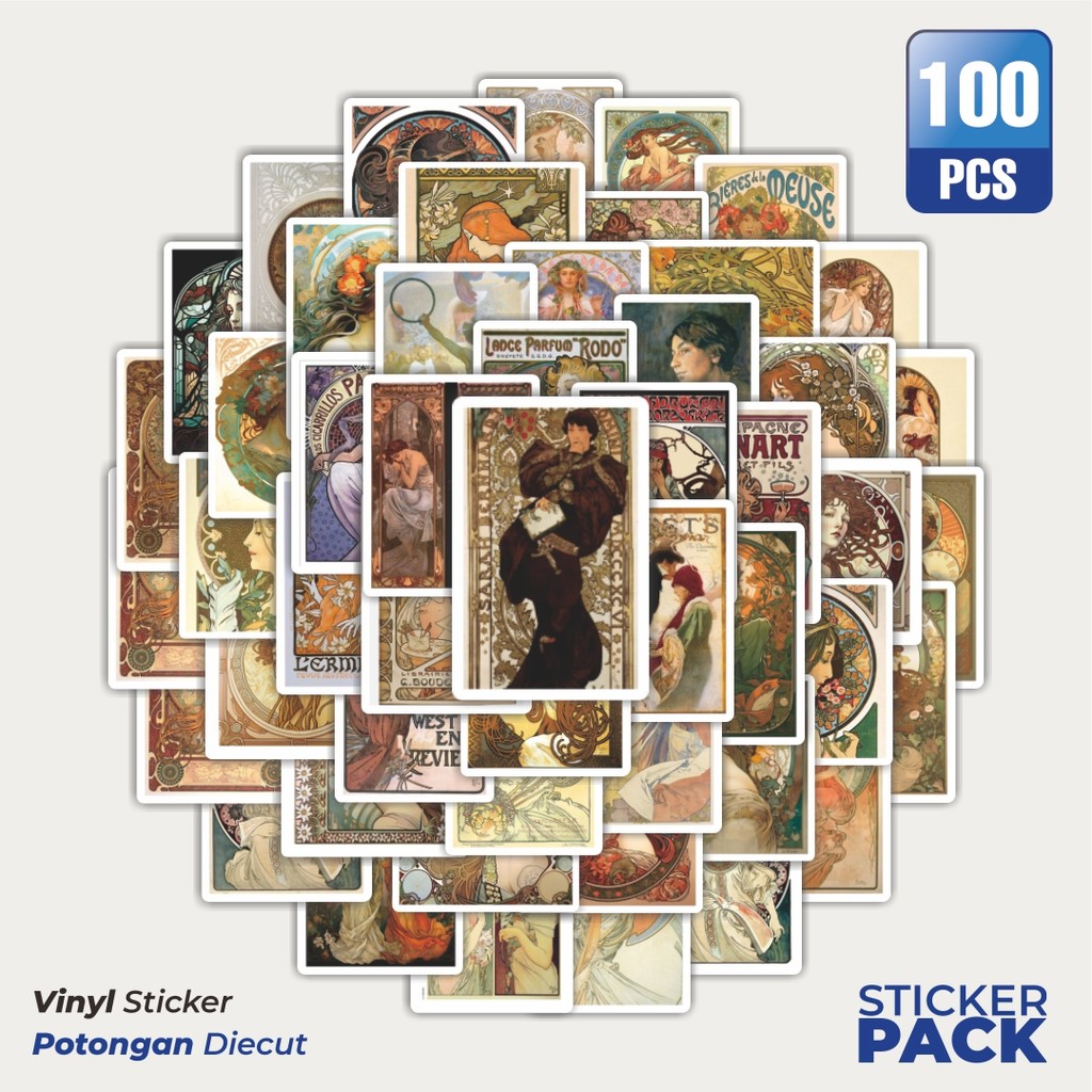 

Stiker Vinyl Stiker Mucha Art Nouveau Collection/Koleksi Waterproof Aesthetic- Untuk Laptop, Motor, dan Helm - Paper Stationery Pack