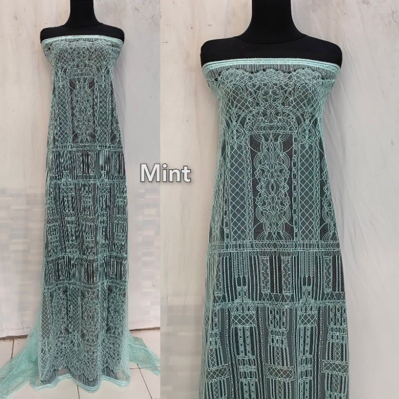 Kain Panel Brokat Chantily Warna Hijau Mint