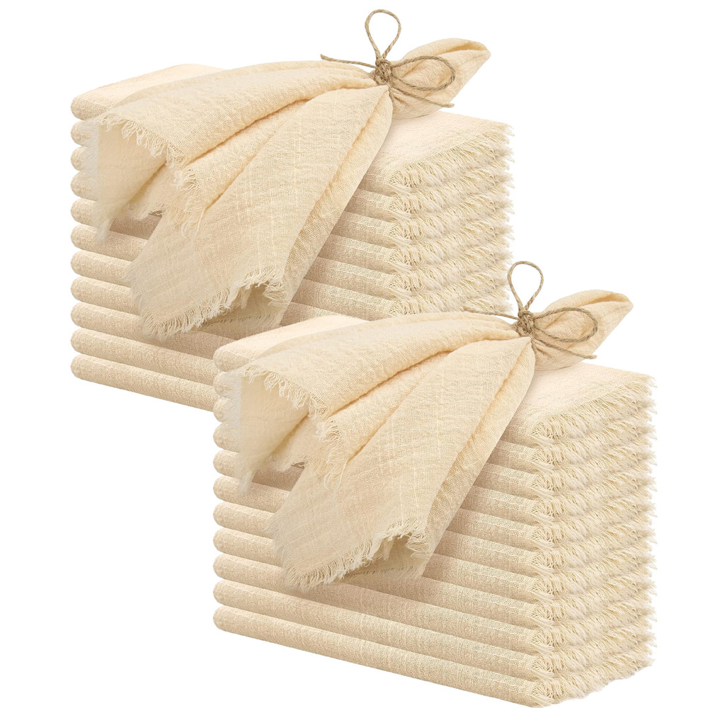 

24pcs 32x32cm Wholesale Christmas Beige Gauze Cotton Napkin Reusable Tea Towel Wedding Party Table Decor Retro Burrs napkins