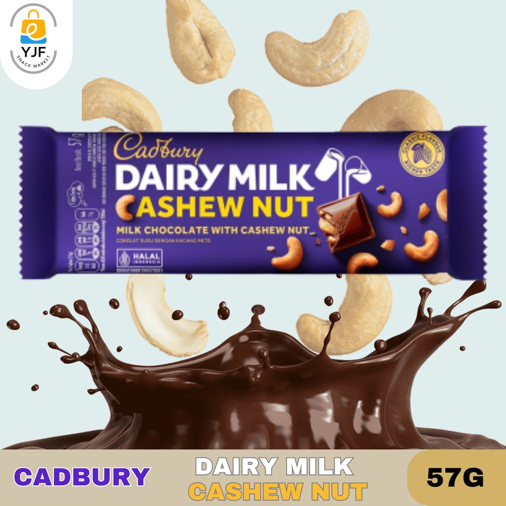 

Cadbury Dairy Milk Cashew Nut 57g / Coklat Susu / Chocolate / Import Australia / Milk Chocolate Cashew 57g