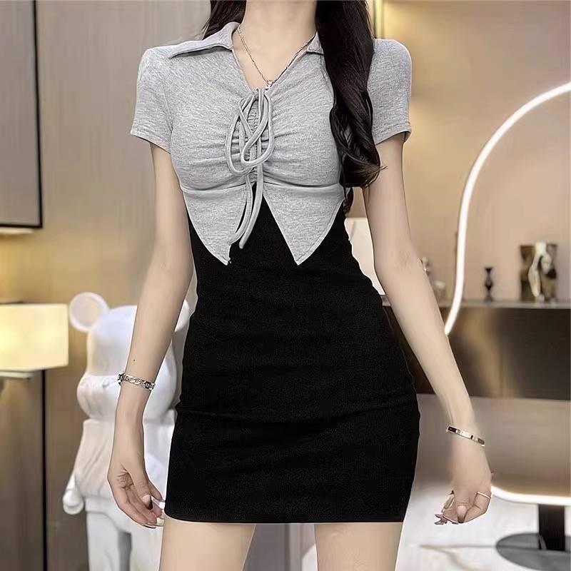 7827 korean polos dress for woman bodycon mini sexy black dress acquaintance party fashion casual dr