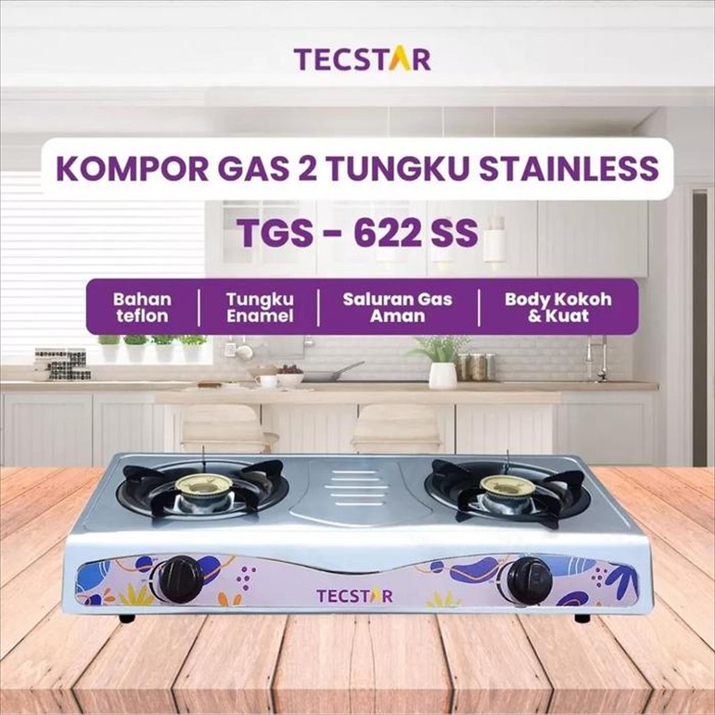 KOMPOR TECSTAR 2 TUNGKU TGS-622 SS  KOMPOR 2 TUNGKU STAINLESS