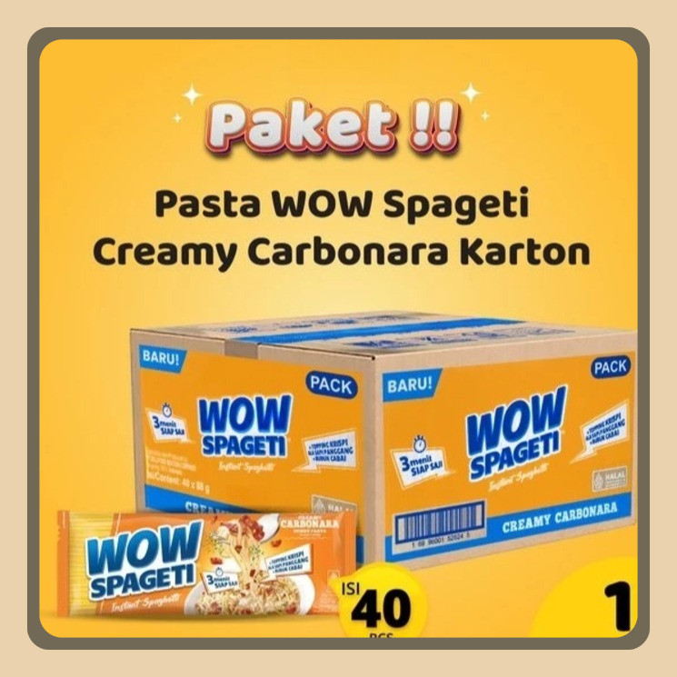 

PROMO TERMURAH MAYORA WOW SPAGETI CREAMY CARBONARA 88GR 1 DUS ISI 40PCS