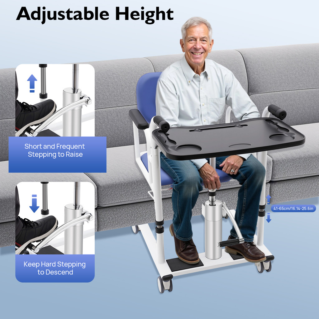 Hydraulic Patient Transfer Chair Adjustable Height Patient Transfer Lifting Chair with 180° Split Se