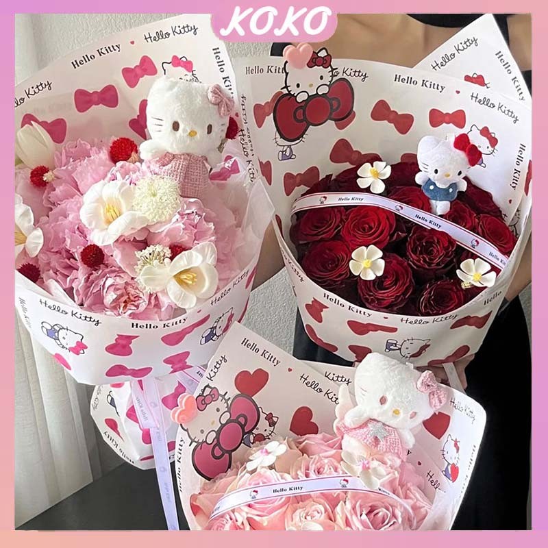 

【10 Lembar】Koleksi Heiio Kitty Flower Wrapping Paper Buket bungkus kertas bunga bahan DIY Bahan toko bunga