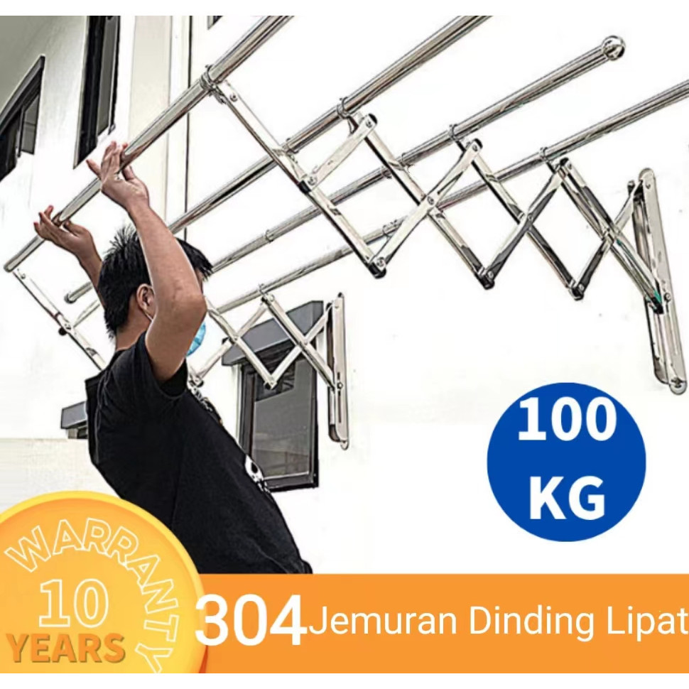 【OKEEY MEDAN 】Jemuran Dinding Lipat SUS304 Stainless - Jemuran Baju Anti Karat 150cm Kuat & Mudah Di