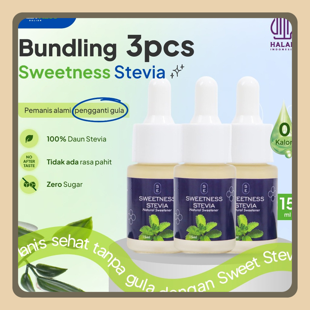 

[Dapat 3 Botol] Sweetness Stevia 15ml - Pemanis Alami Diabetes & Diet Friendly - Stevia Cair
