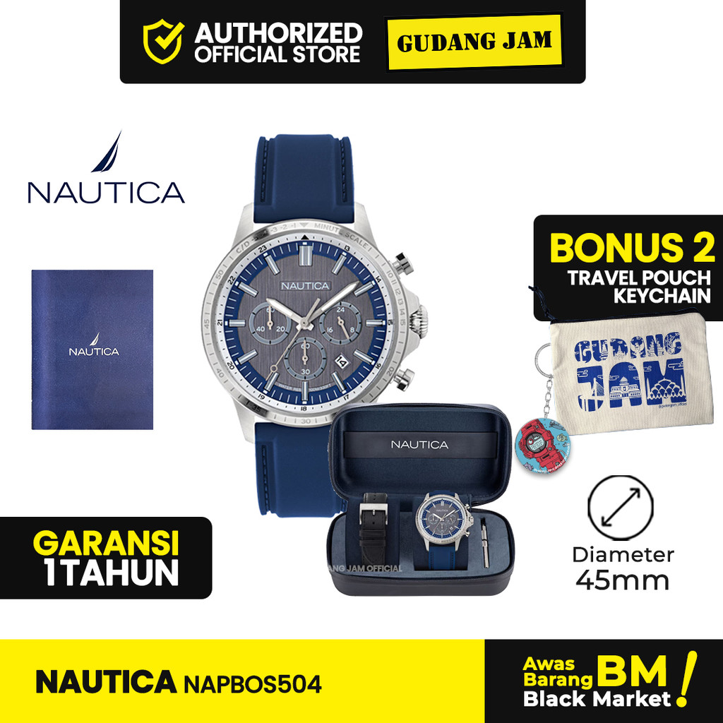 Nautica Pria NAPBOS504 NCT Blue Ocean Leather and Silicone Watch