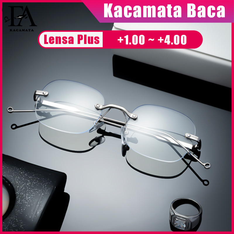 FOMAMATA Kacamata Baca Plus Wanita Pria Anti Radiasi Blueray Rimless Kaca Mata Optik 231