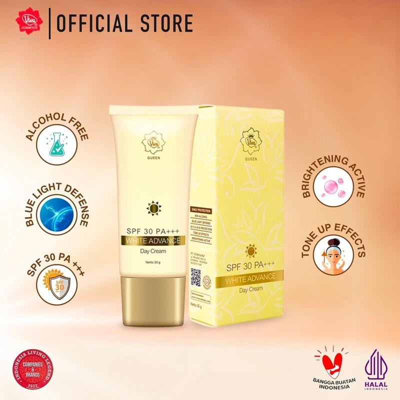 

Viva Queen White Advance Day SUNSCREEN Cream SPF 30 PA+++ with NIACINAMIDE, UV A & B & BLUE LIGHT PROTECTION & Extra Emollient & Moisturizer Facial Wajah Mencerahkan