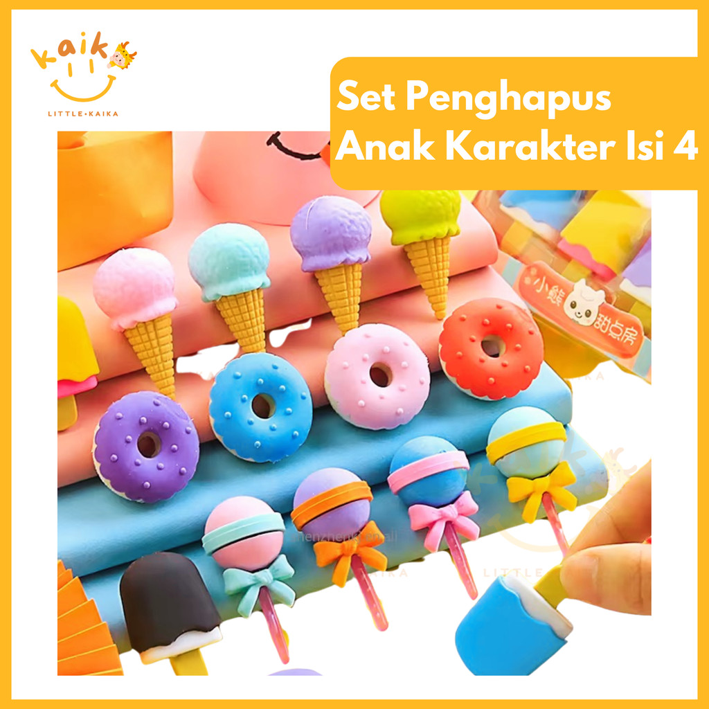 

LITTLE KAIKA | AT15 Penghapus Anak Sekolah Karakter 4 Pcs 4 Set Penghapus Lucu Bentuk Es Krim Penghapus Lolipop Donat Penghapus Pensil Karakter Sweet Penghapus Penghapus Lucu Sekolah Anak