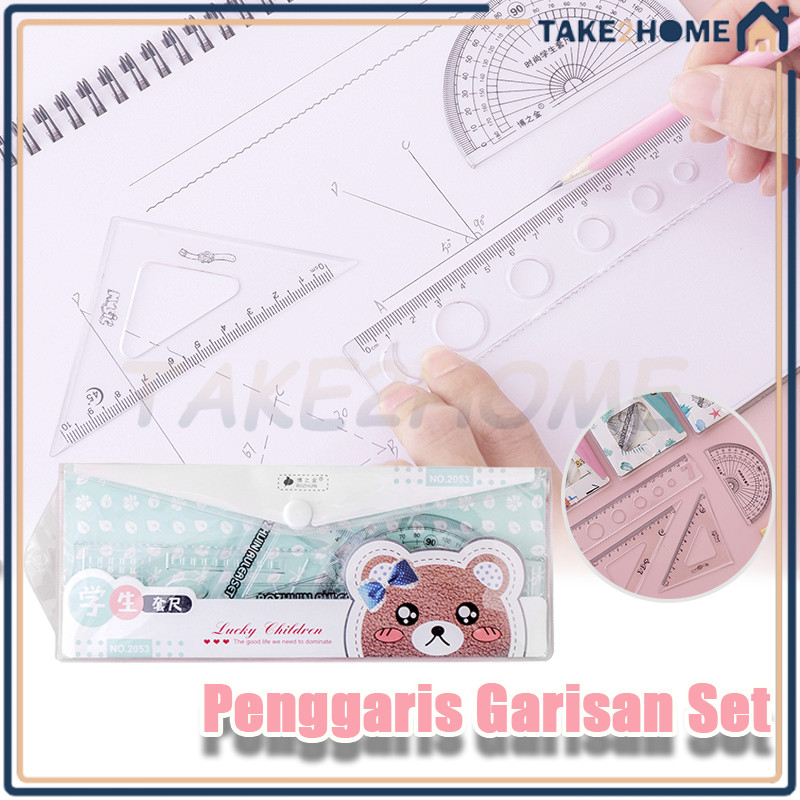 

Penggaris Set isi 4 Model Penggaris Plastik/model penggaris plastik 1 set/garisan set rules pengaris
