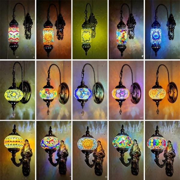 Lampu Mozaik/Lampu Turki/Lampu Dinding Oval/Lampu Dinding Mozaik Turki Handmade Mozaik Warna-Warni
