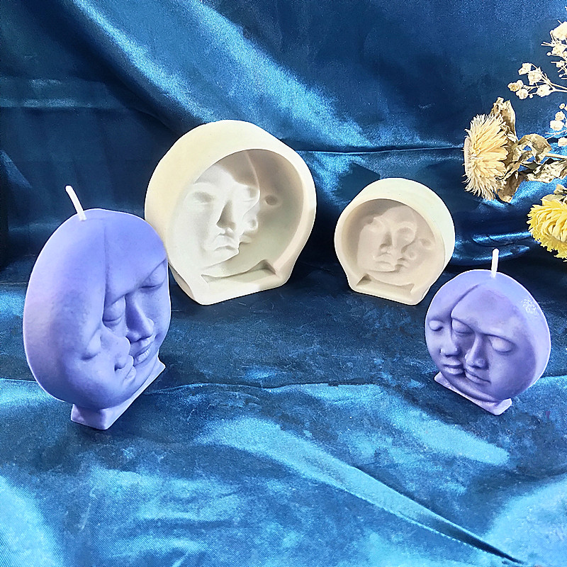 

Silicone Candle Mold Sun and Moon Detailed Human Face Handmade Clay Resin Epoxy Mould Home Decor DIY Candle Making Tools