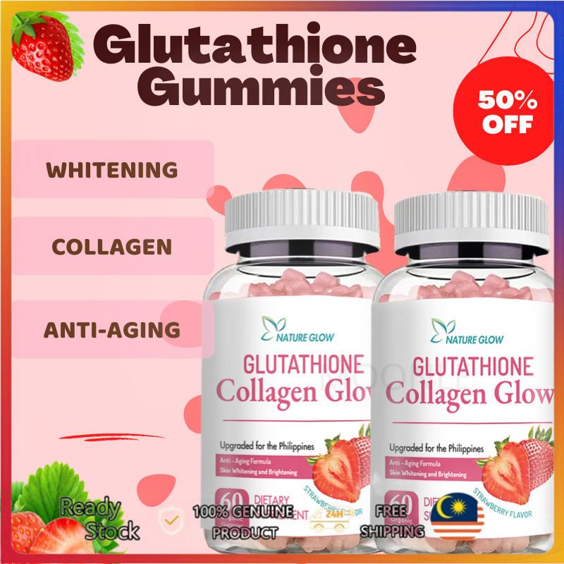 Glutathione Collagen Glow – Suplemen Gummy Rasa Stroberi, Cerahkan Kulit & Lawan Penuaan dengan Kola