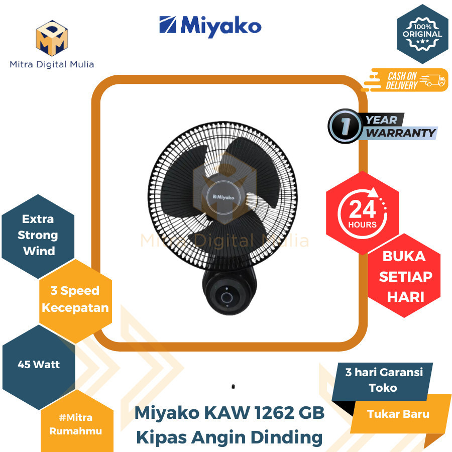 Miyako KAW 1262 GB Kipas Angin Dinding 12 Inch