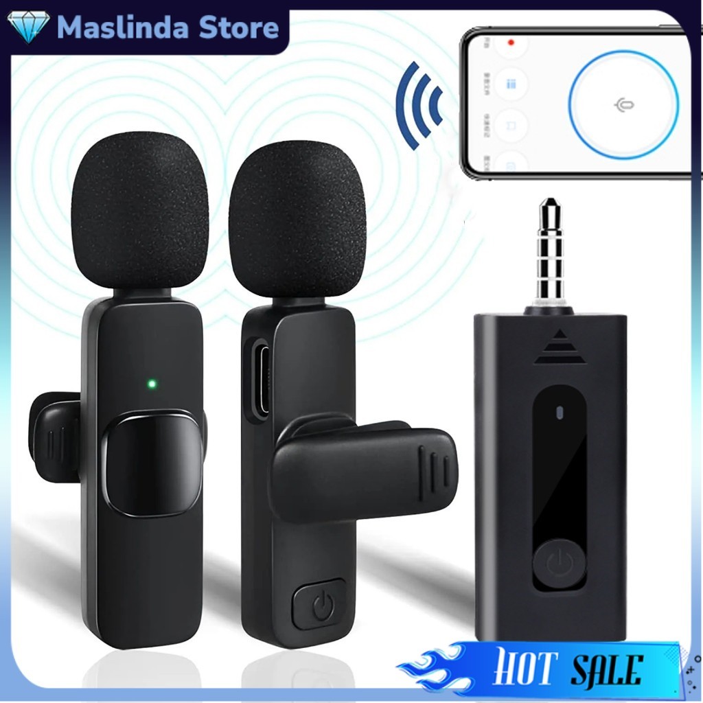 Mic Portabel Audio Video pembuatan Rekaman Wireless Microphone HP Klip / Clip On Mic Wireless Noice 