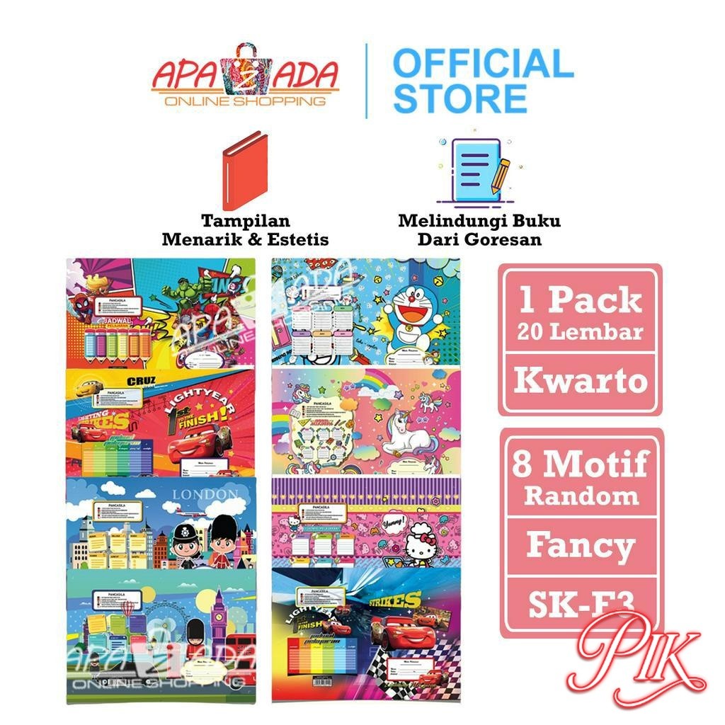 

Apazada Kertas Sampul Buku Tulis Kwarto Motif Fancy [1 Pack - 20 Lembar] / Sampul Kertas Bahan LWC Desain Karakter