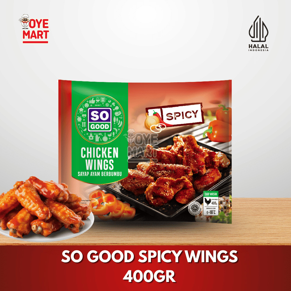 

(HARGA PROMO CEK DESKRIPSI) SO GOOD SPICY WINGS 400GR / SAYAP AYAM BERBUMBU FROZEN FOOD