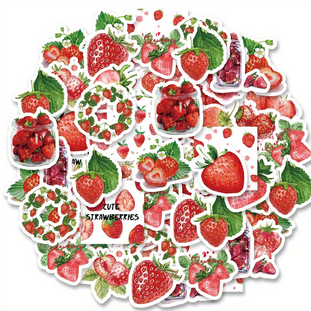 

46pcs Strawberry Pattern Small Fresh Creative Stickers for DIY Notebook, Water Bottle, Luggage, Back To School Season Stickers