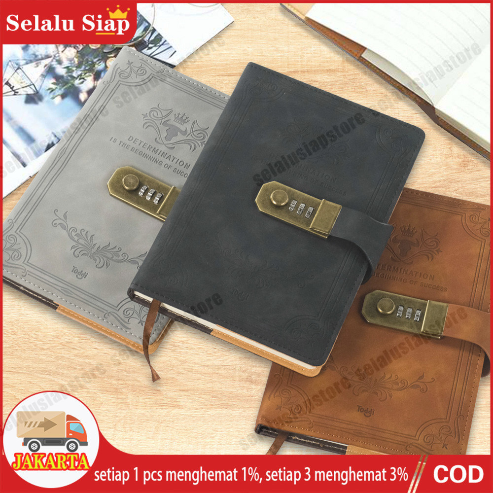 

Buku Catatan Harian Kertas A5 Cover Kulit dengan Kunci Password