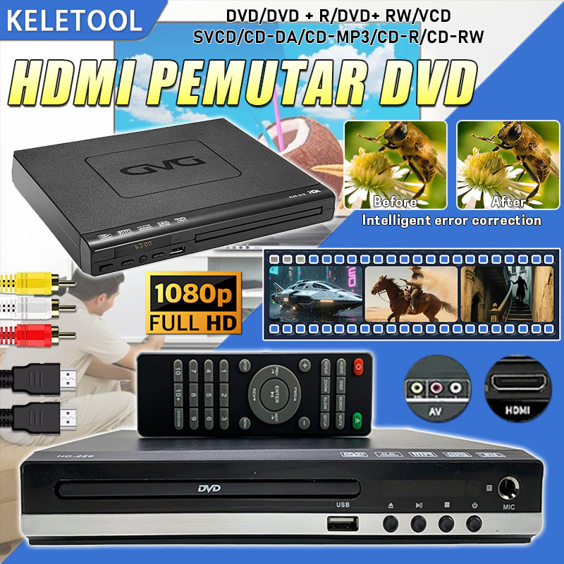 Pemutar DVD HDMI TV 1080P Semua Wilayah Pemutar DVD Smart TV Mini SVCD Player CD MP3 Kabel HDMI RCA 