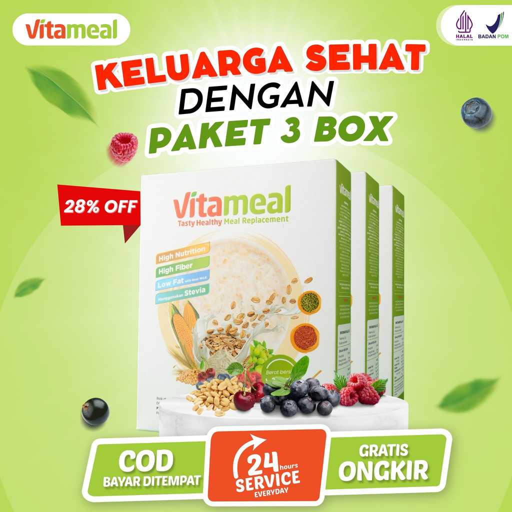 

VITAMEAL - PAKET 3 BOX SEREAL SEHAT MULTIGRAIN MENGATASI GULA DARAH MAAG / MAGH OBAT LAMBUNG DIABETES ASAM LAMBUNG GERD TURUNKAN GULA DARAH / DARAH TINGGI CEGAH DIABETES HEPATITIS KOLESTROL / KOLESTEROL DAN PENAMBAH BERAT BADAN