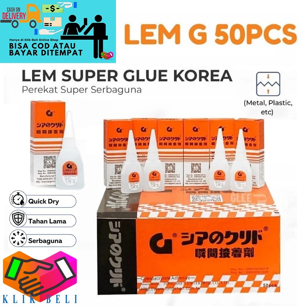 

[BOX ISI 50 PCS] Lem G Super Glue Korea / Lem Perekat G Serbaguna / Epotec Lem G Cairan Tetes Besi Power Glue NEW