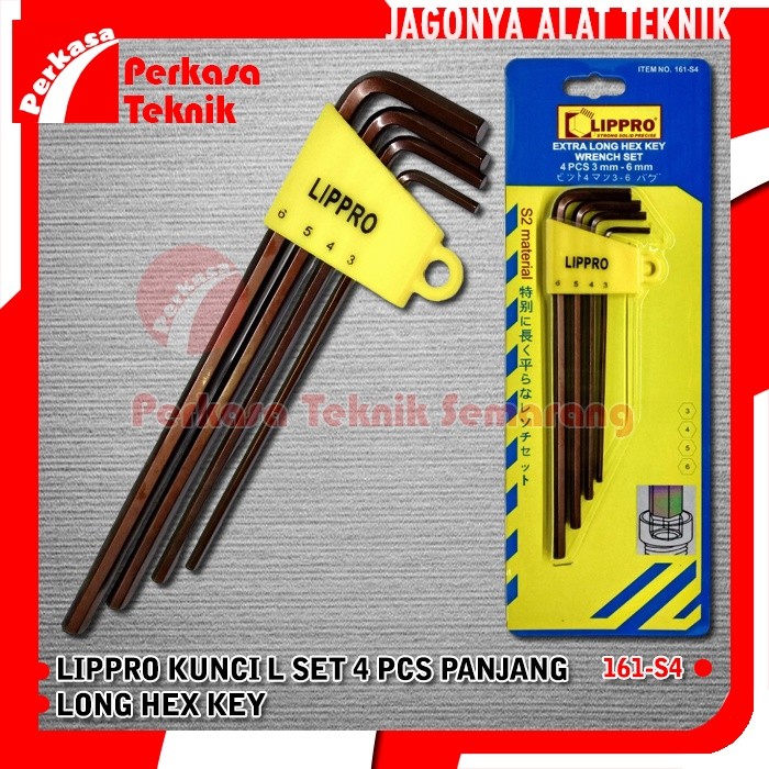 LIPPRO 161-S4 KUNCI L SET PANJANG 4PCS EXTRA LONG HEXAGONAL FLAT 3-6MMco